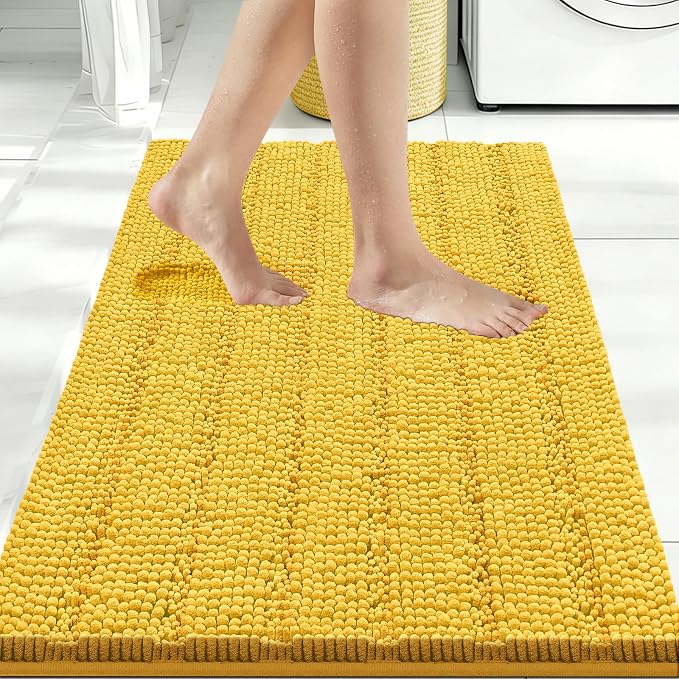 Bcoimo Bath Rug Mat,Yellow Chenille High Absorbent Bathroom Shower Tub Mats | Non Slip with Rubber Backing Bathroom Rugs;High Absorbent And Quick Dry 36x24 Microfiber mat; Machine Washable;Extra Soft mat