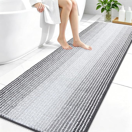 OLANLY Bathroom Runner Rugs 70x24, Soft Chenille Striped Bath Rugs, Grey | Extra Absorbent, Rubber Backing, Machine Wash Dry, Bath Mats for Bathroom Floor, Tub and Shower, Home Decor Accessories