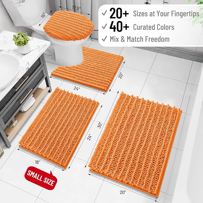 Arotive Bathroom Rugs Mat 54x24, Soft Absorbent Chenille Shaggy Bath Mat | Orange, Machine Wash Dry, Bath Rugs for Bathroom Floor, Tub and Shower, Home Decor Accessories