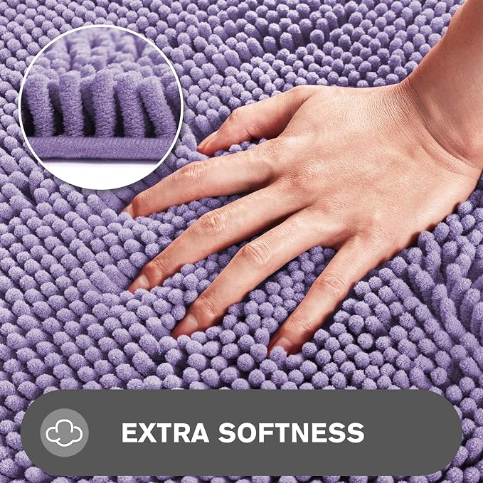 Lavender Bathroom Rugs – Absorbent and Washable Bath Mat, Non-Slip, Thick Soft Chenille Bath Rugs for Bathroom Floor, Shower, Sink - 24" x 36"