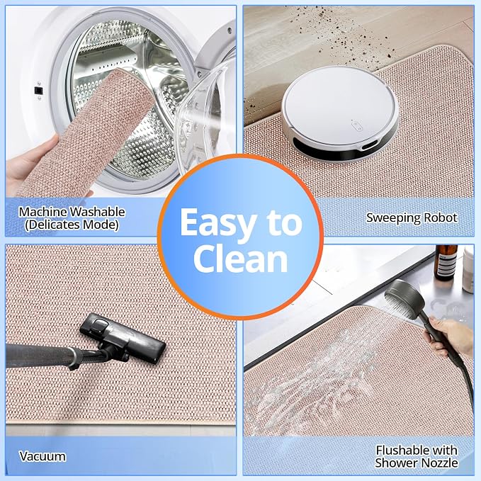 Upgraded Bath Mat 24x36Inch, Thin Bath Mats Rugs with Rubber Backing Non-Slip, Absorbent,Quick Dry Machine Washable, Home Decor Accessories Cozy Cloth Bathroom Rugs fit Under Door/Sink/Tub-Biege