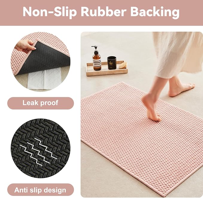 Triohero Bathroom Runner Rug, Long Bath Mat Washable Thin Quick Dry Low Pile Bathroom Runner Rugs 24 x 60 Non Slip, Pink 24"x60"