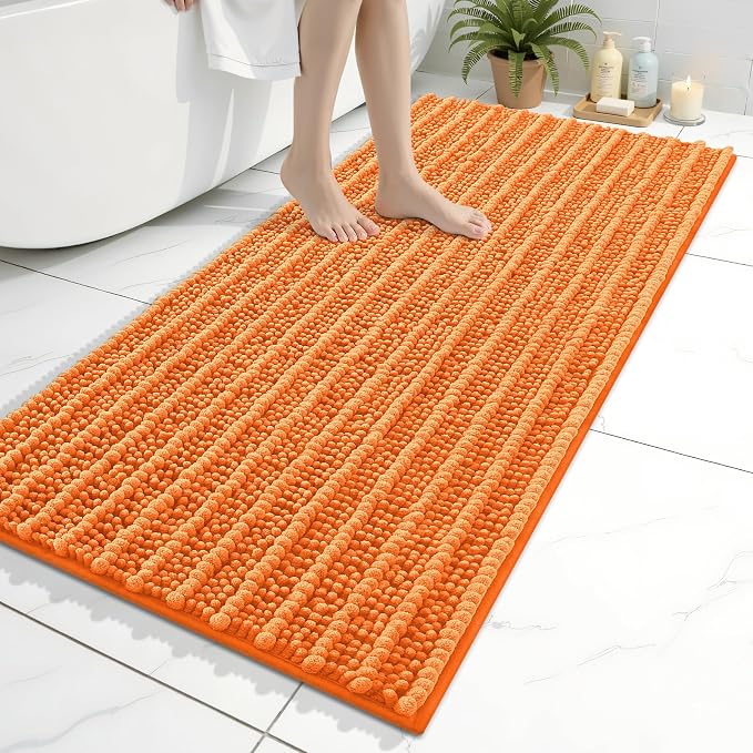Arotive Bathroom Rugs Mat 47x24, Soft Absorbent Chenille Shaggy Bath Mat | Orange, Machine Wash Dry, Bath Rugs for Bathroom Floor, Tub and Shower, Home Decor Accessories