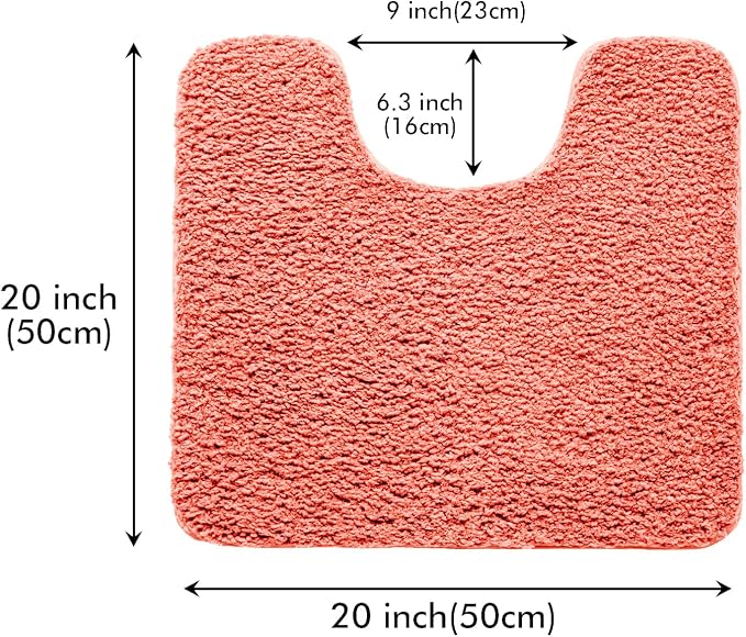 MIULEE Living Coral Microfiber Toilet Bath Rug U-Shaped Contour 20x20 Inch | Absorbent, Non Slip, Quick Dry, Fluffy Bath Rugs for Bathroom Floor Tub Showers, Machine Washable