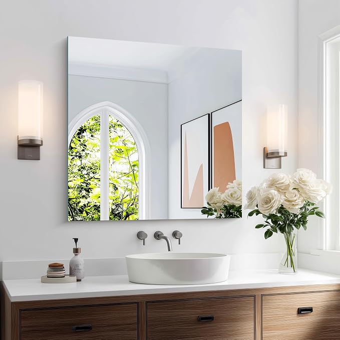 KOCUUY Frameless Mirror, 30"x30" Square Bathroom Mirror for Over Sink, Upgraded Shatterproof Vanity Mirror Unframed Design for Bedroom, Living Room, Entryway