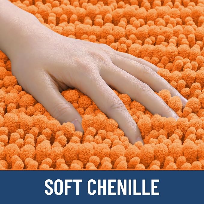 Smiry Bathroom Rugs 24X16, Extra Soft Rubber Backing Chenille Bath Mats | Orange Machine Washable Non Slip Quick Dry Bath Mats for Bathroom Floor, Tub, Shower, Home Decor Accessories