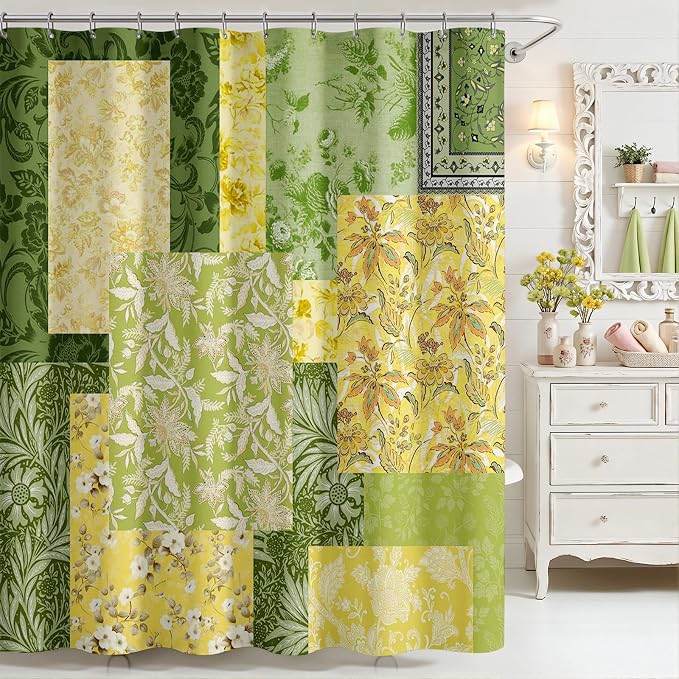 Mocsicka Vintage Boho Shower Curtain Retro Floral Shower Curtain Boho Floral Bathroom Decor Waterproof Mid Century Farmhouse Flowers Patchwork Bath Curtain 72 X 72 Inch