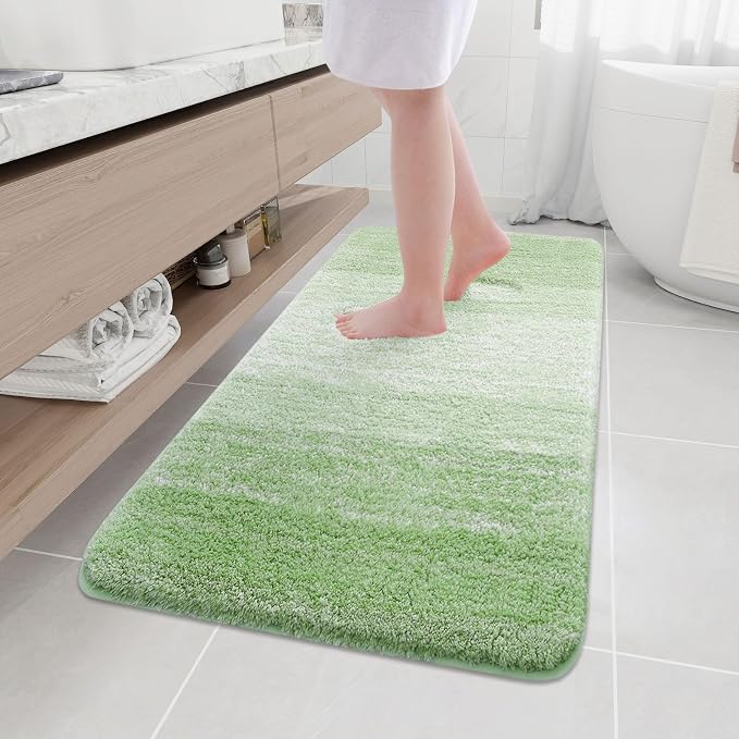 Arotive Microfiber Bathroom Rugs, Shaggy Soft Absorbent Bath Rug, 54x24 | SageGreen, Rubber Backing Thick Plush Machine Washable Dry Bath Mats for Bathroom, Tub and Shower, Rectangular