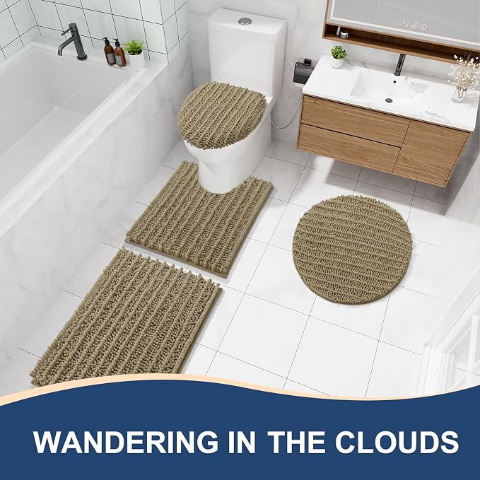 Arotive Round Bathroom Rugs 24x24, Soft Absorbent Chenille Shaggy Bath Mat | Camel, Machine Wash Dry, Bath Rugs for Bathroom Floor, Tub and Shower, Home Decor Accessories
