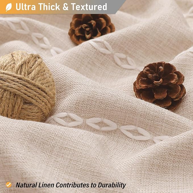 72x84 Long Boho Farmhouse Linen Heavy Duty Shower Curtain, Tan/Taupe | Tall Size, 330GSM Linen Blend, Water Repellent, Vintage Striped Fabric, 12 Plastic Hooks, Rustic Country, Machine Washable