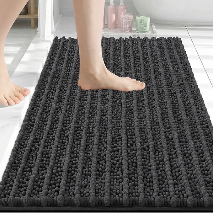 Arotive Bathroom Rugs Mat 30x20, Soft Absorbent Chenille Shaggy Bath Mat | Dark Grey, Machine Wash Dry, Bath Rugs for Bathroom Floor, Tub and Shower, Home Decor Accessories