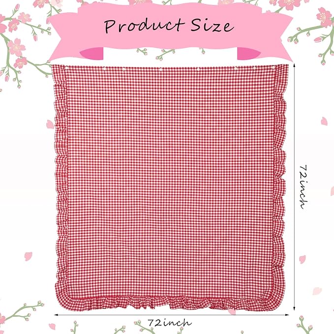 HunnmingRe Ruffled Gingham Shower Curtain Red | 72'' x 72'' Vintage Farmhouse Curtain, Cotton Cottage Core Rural Checkered Plaid Decor, Fall Shower Curtain for Bathroom