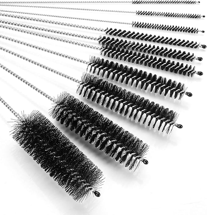 CiaraQ Bottle Cleaning Brushes, 8 Inch Nylon Tube Brush Set | Black Cleaner for Narrow Neck Bottles Cups with Hook, Set of 10pcs