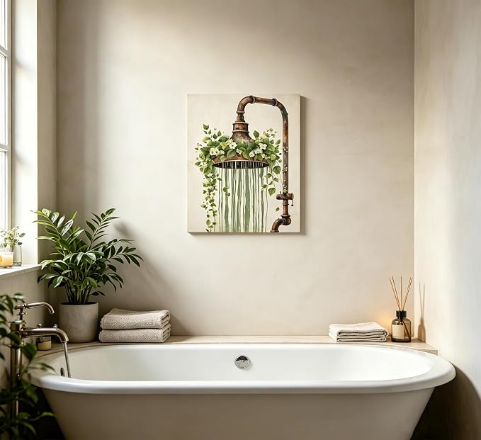 XcwDt is Vintage Rust Spray Head Canvas Wall Art,Shower Head Green Painting Print,Farmhouse Bathroom Botanical Nature Wall Decor,for Toilet Living Room Farmhouse Laundry Room 16 x 24 In