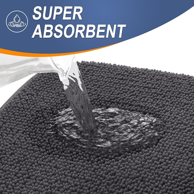 OLANLY Memory Foam Small Bathroom Rugs 24x16, Absorbent Bath Mat, Dark Grey | Soft Quick Dry Bath Rugs, Non-Slip Carpet, Machine Washable Mat for Bathroom Floor, Tub and Shower, Home Decor Accessories