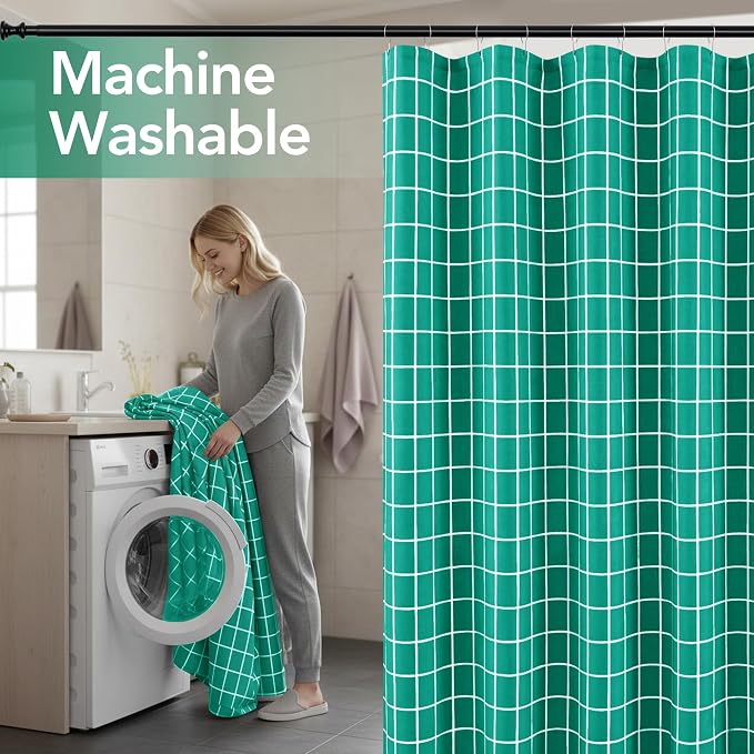 Biscaynebay Fabric Shower Curtain for Bathroom-Modern Farmhouse Faux Linen Textured Grid Plaid Shower Curtains, Minimalist Simple Geometric Neutral Decor Machine Washable-70x72 Inches Turquoise