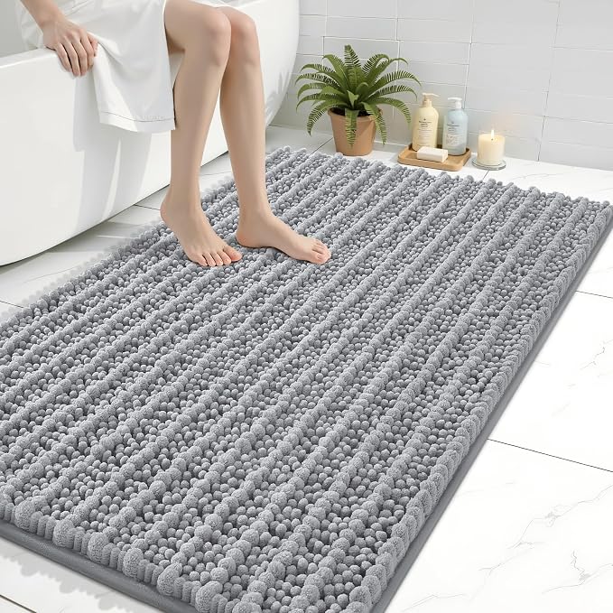 Arotive Bathroom Rugs Mat 40x32, Soft Absorbent Chenille Shaggy Bath Mat | Light Grey, Machine Wash Dry, Bath Rugs for Bathroom Floor, Tub and Shower, Home Decor Accessories