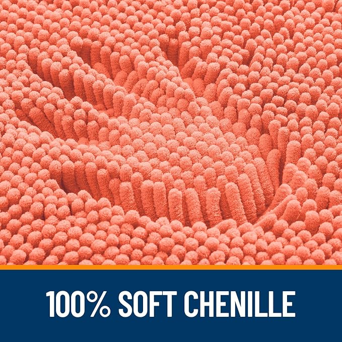 OLANLY Toilet Rugs U-Shaped 24x20, Soft Absorbent Chenille Contour Rugs | Coral, Quick-Drying Rubber Backing, Machine Washable Non-Slip Shaggy Bathroom Mat for Toilet, Home Decor Accessories