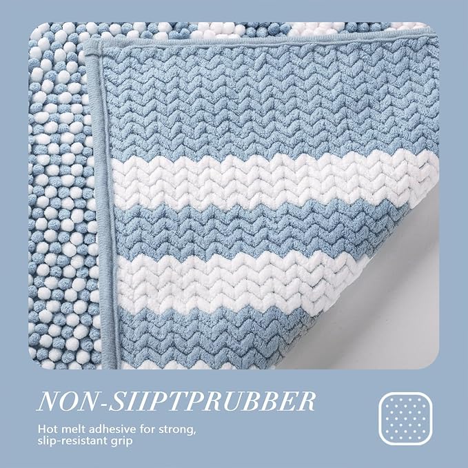 Bathroom Rugs, 30x20 Inch Extra Soft Absorbent Shaggy Chenille Bath Rugs, Non Slip Backing Quick Dry Machine Washable Modern Bath Mat for Bathroom Floor, Home Decor Accessories,Light Blue