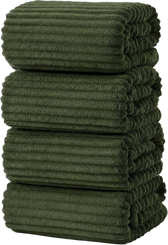 4 Piece Bath Towels, 30"x60" Microfiber Towels Set, Olive Green | Large Bathroom Towels, Soft Touch, Highly Absorbent, Quick Dry, Lint Free, Long-Lasting, Family Use, Guest Bath & Daily Use