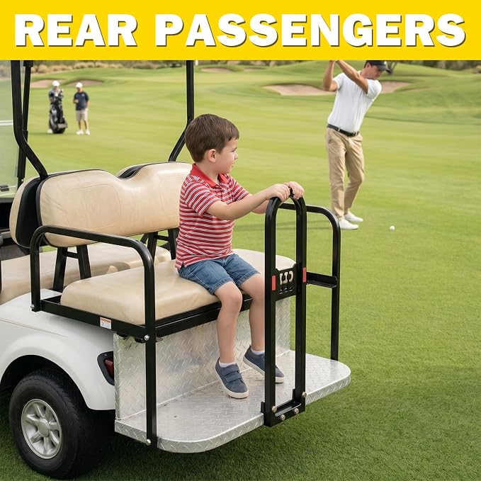 HOWBOW Golf Cart Rear Seat Grab Bar for Yamaha Club Car EZGO | Thicken Steel Tubing Golf Cart Seat Safety Handlerail with Reflective Stickers, Supports Golf Bags