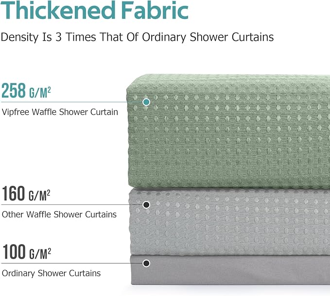 3 in 1 Shower Curtain Set, Waffle Shower Curtain and Liner Set with 6 Double Sided Shower Curtain Hooks, 258GSM Luxury Weighted Cloth Shower Curtain for Shower Stall, 36 W x 72 H, Sage Green