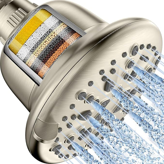 Cobbe Filtered Shower Head, 7 Modes High Pressure Shower Head | Shower Head with Filters for Hard Water for Remove Chlorine and Harmful Substances (Elegant Brushed Nickel, 5 Inch Round)