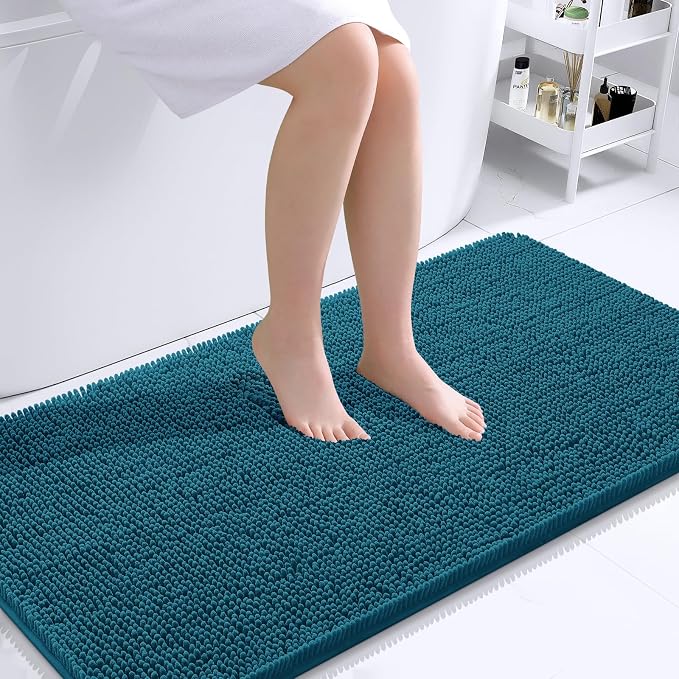 OLANLY Bathroom Runner Rugs 44x24, Extra Soft Absorbent Chenille Bath Rugs | Peacock Blue, Quick-Drying Rubber Backing, Washable Long Bath Mat for Bathroom Floor, Tub and Shower, Home Decor Accessories