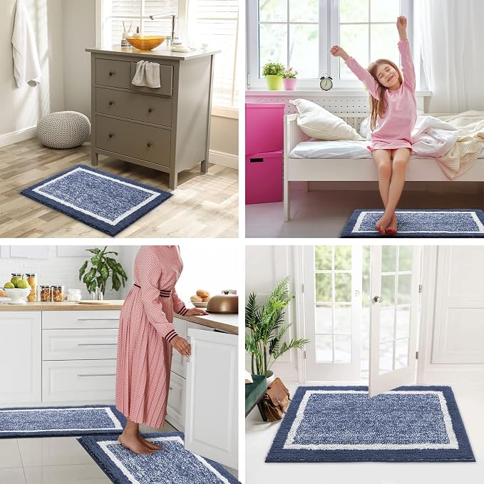 CozeCube Navy Blue Bath Mat 32"x20" Non Slip Washable Rug | For Bathroom Non Slip, Fluffy Absorbent Microfiber Bath Mats Machine Wash, Stylish Cute Aesthetic Bathroom Rugs