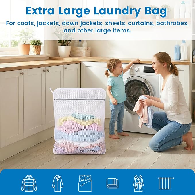 2 Pack X-Large Mesh Laundry Bags for Delicates, 20 x 24 Inches | 120gsm Honeycomb Mesh, Protect Delicates, Sturdy Zipper, Reusable, Washer & Dryer Safe, For College, Dorm, Home and Travel