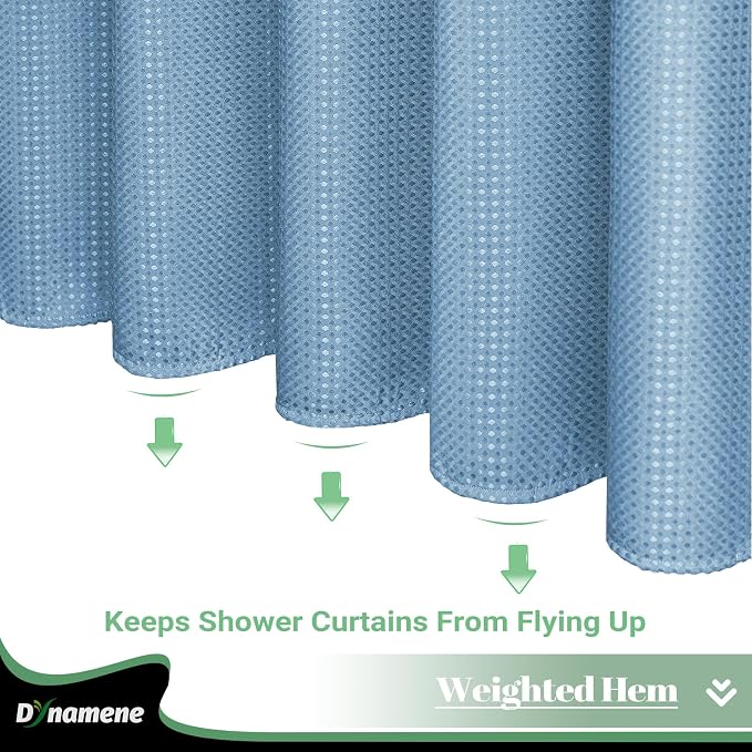 Extra Long Shower Curtain, 84 Inch Long Waffle Fabric Shower Curtain for Bathroom, Tall Waterproof Cloth Shower Curtain Set with Hook, Snap in Liner, Mesh Top Window, Moonlight Blue, 72x84