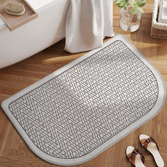 Half Circle Bath Mat, Thin Bathroom Rugs Fit Under Door, Grey 16x24 | Non Slip, Quick Dry Absorbent, Rubber Backing Washable, Semi Circle Bathmat for Bathroom Floor, Tub and Shower, Home Decor