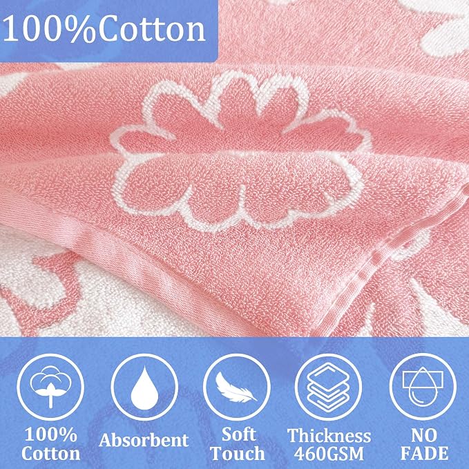 VOOVA & MOVAS Big Kids Hooded Towel Wrap, 8+, 100% Cotton, Thick,Daisy | Floral Daisy Jacquard, Soft, Absorbent & Quick Dry, Ideal for Girls’ Bath, Beach and Swim
