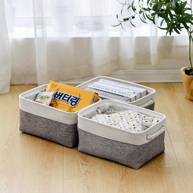 Organization and Storage Basket for Shelves - 1 Pack 14x10x6.7 inch Collapsible Storage Bins, Fabric Storage Cubes for Closet Organizer Toy Gift Cloth (White & Grey)