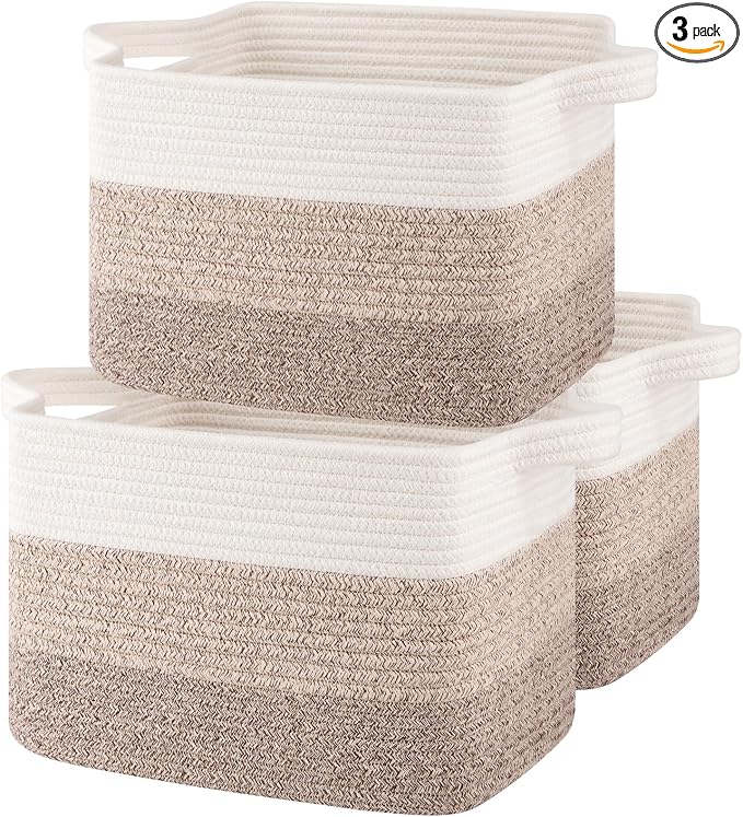 OIASKET Storage Baskets for Organizing, Woven Baskets for Shelves, Rectangle Decorative Organizer for Storage Clothes, Toy, Books, Towels Nursery Bins 3 Pack (Gradient Yellow, 15.75"x11.8"x9.85")