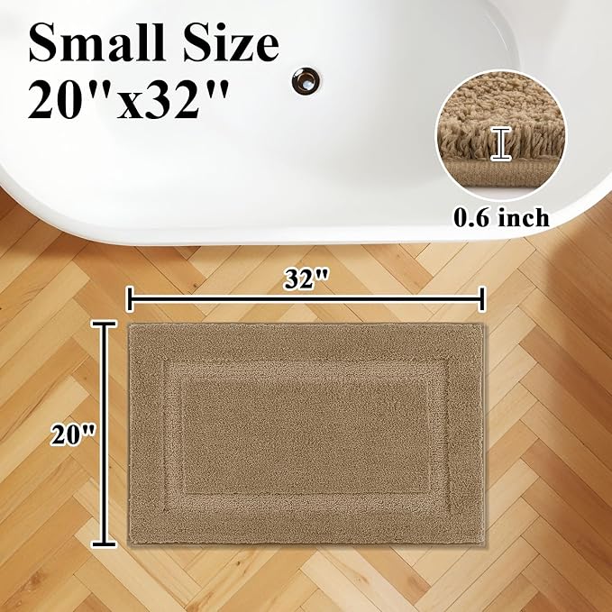 SHACOS Soft Microfiber Khaki Brown Bathroom Rugs Sets 2 Pieces 32x20 inch | Absorbent Plush Bath Rugs, Non Slip Washable Shaggy Bath Mats, Fluffy Bathroom Runner Floor Mats Shower Rug