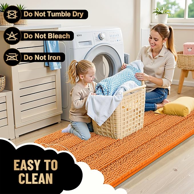 OLANLY Thick Bathroom Rugs 36x24, Soft Chenille Striped Bath Rugs, Orange | Rubber Backing, Machine Wash, Extra Absorbent Bath Mats for Bathroom Floor, Tub and Shower, Home Decor Accessories