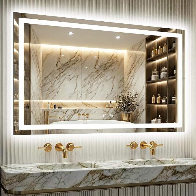 LED Mirror for Bathroom 30x50 Inch, Dimmable Front & Backlit Vanity Mirror with Anti-Fog, 3 Color Modes, Memory Function, Shatterproof Tempered Glass, Horizontal or Vertical Mount