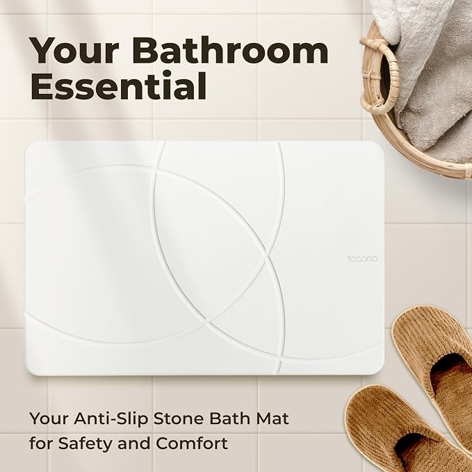 Stone Bath Mat Diatomaceous Earth Shower Mat Non-Slip Super Absorbent Diatomite Stone Bath Mats for Bathroom Floor Quick Drying Natural Easy to Clean (23.5 x 15) - Sandstone