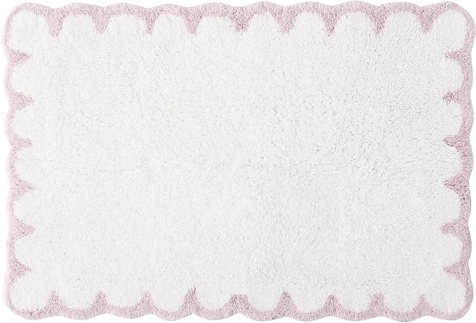 Peri Home Scalloped Bath Rug 20" x 30" White with Blush 1-Piece | Soft & Absorbent, Cotton Tufted, Mat, Scallop