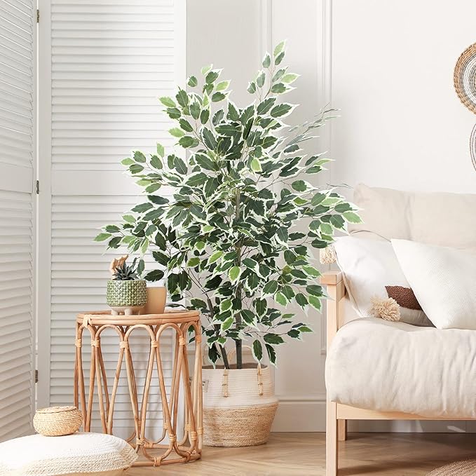 Yepdin Artificial Ficus Tree - 4 FT Tall Silk Fake Tree with Pot - Lifelike Foliage & Branches for Indoor/Outdoor Decor