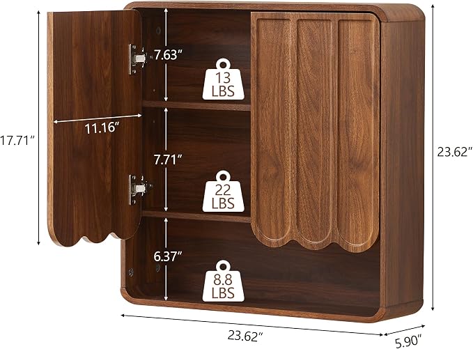 Bathroom Wall Mounted Storage Cabinet, Medicine Cabinet with Adjustable Shelf, Over The Toilet Storage Cabinet for Bathroom, Laundry Room, Kitchen, Living Room (Walnut)