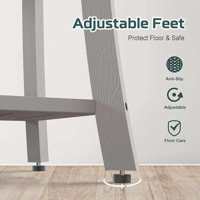 Waterproof HIPS Shower Bench for Inside Shower, Shower Stool, Grey | For seating and leg shaving, Wood-Look texture, Easy care, Non-slip leveling feet, Storage shelf, Indoor/Outdoor use, 350 lb