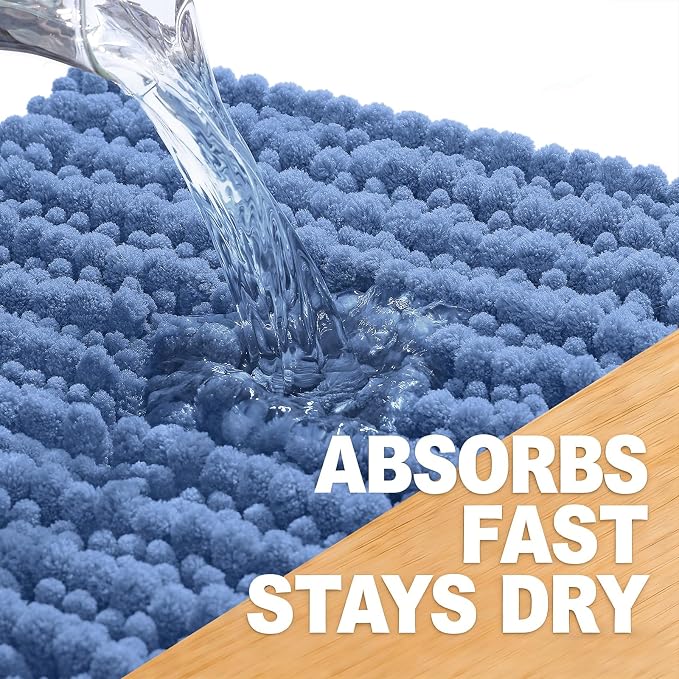 OLANLY U-Shaped Toilet Rug 24x20, Thick Soft Absorbent Chenille Contour Rug | Cornflower Blue, Shaggy Bathroom Mat with Non-Slip Rubber Backing, Quick-Drying, Washable for Toilet, Home Decor Accessories