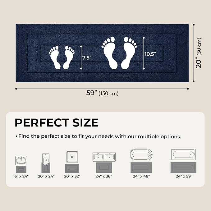 GRANNY SAYS Blue Bathroom Rug 59" x 20", Non-Slip Microfiber Bath Mat | Ultra-soft, durable TPR backing for reliable grip, fast water absorption, machine washable for Vanity, Shower, Tub