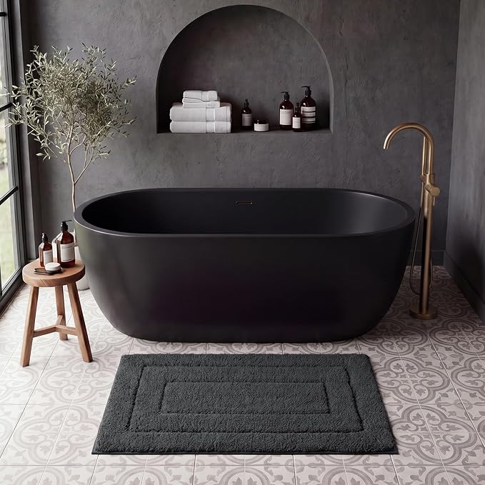 GRANNY SAYS Charcoal Gray Bathroom Rug 20" x 32", Non-Slip Bath Mat | Ultra-soft, durable TPR backing for reliable grip, fast water absorption, machine washable for Vanity, Shower, Tub