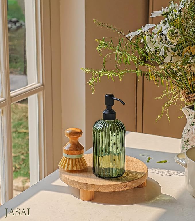 JASAI 18Oz Green Glass Soap Dispenser with Black Rust Proof Pump | Refillable Bathroom soap Dispenser with Thick Glass, Kitchen Soap Dispenser for Dish soap, Hand Soap, Lotion, liquid Soap