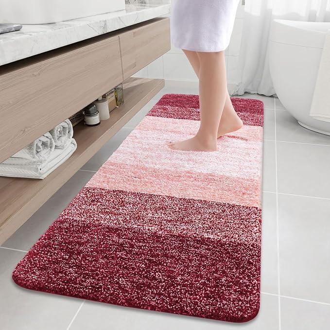 Arotive Microfiber Bathroom Rugs, Shaggy Soft Absorbent Bath Rug, 70x24 | Burgundy, Rubber Backing Thick Plush Machine Washable Dry Bath Mats for Bathroom, Tub and Shower, Rectangular
