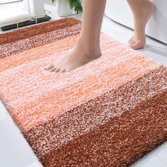 OLANLY Bathroom Rugs Mat 30x20, Extra Soft Absorbent Microfiber Bath Rugs | Orange, Non-Slip Quick-Drying Rubber Backing, Washable Plush Bath Mat for Floor, Tub and Shower, Home Decor Accessories