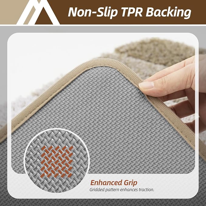 COSY HOMEER Toilet Rugs U-Shaped 24"x20", Ultra Soft Absorbent Bath Mat | Non-Slip TPR Backing, Machine Washable Shaggy Rug for Toilet,Beige & White